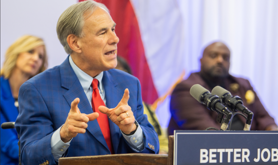 Texas Gov. Greg Abbott speaks to students about the growing need for an educated workforce during his stop at New Heights.